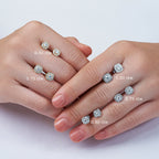 4-Prong & Pave Halo Stud Earrings w/ Screwbacks