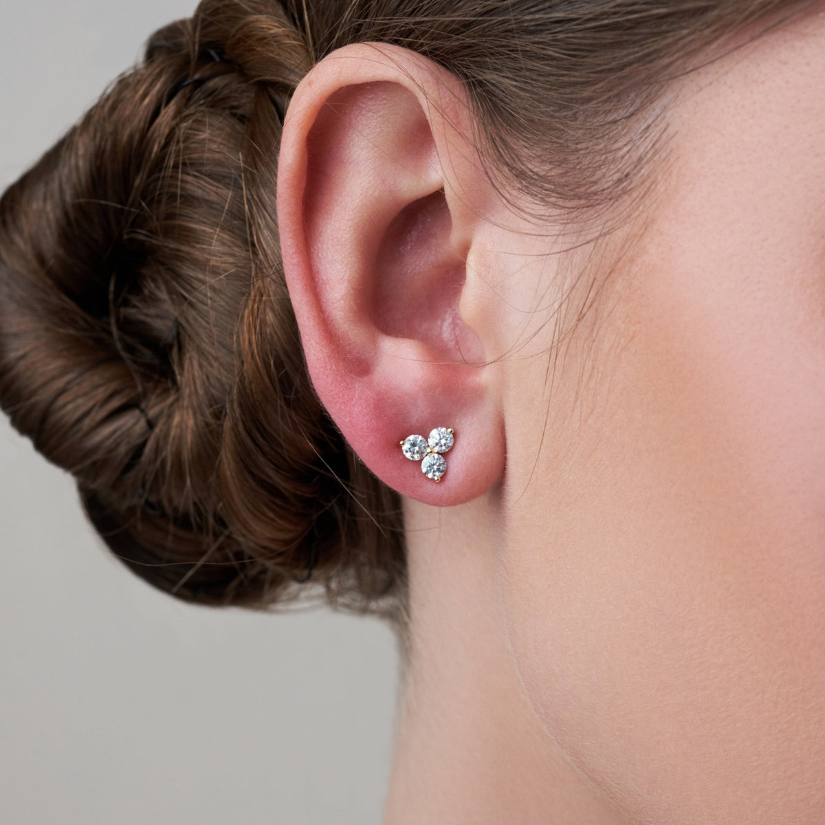 Shared 2-Prong Three Stone Cluster Stud Earrings w/ Screwbacks
