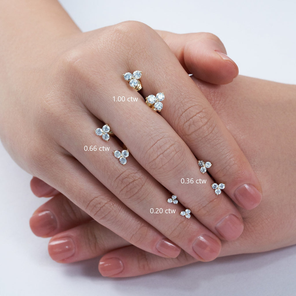 Shared 2-Prong Three Stone Cluster Stud Earrings w/ Screwbacks