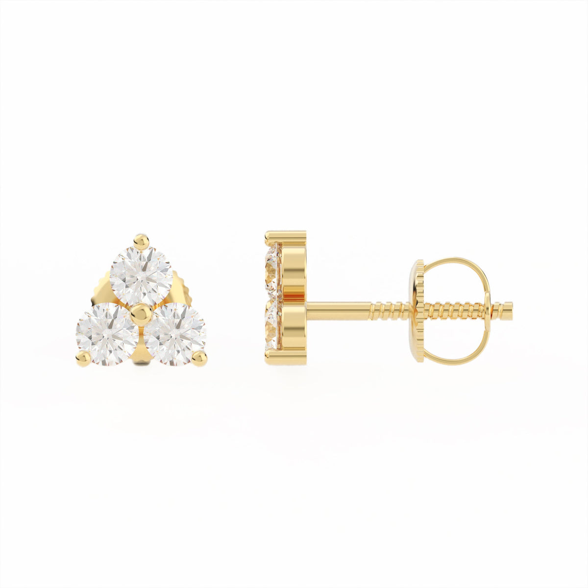 Shared 2-Prong Three Stone Cluster Stud Earrings w/ Screwbacks