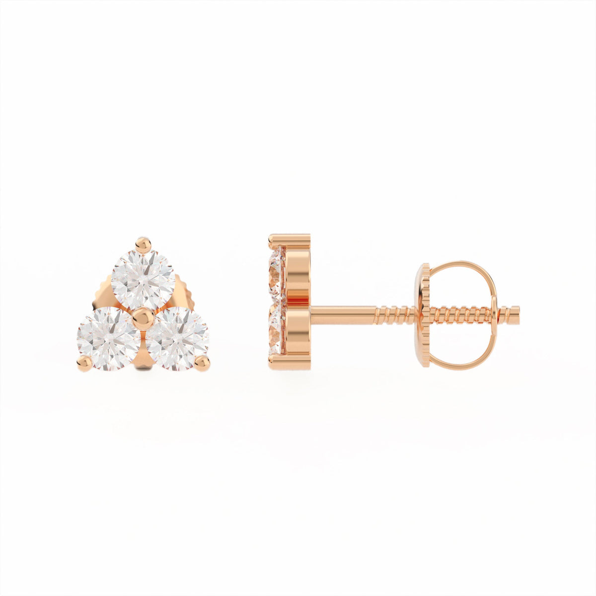 Shared 2-Prong Three Stone Cluster Stud Earrings w/ Screwbacks