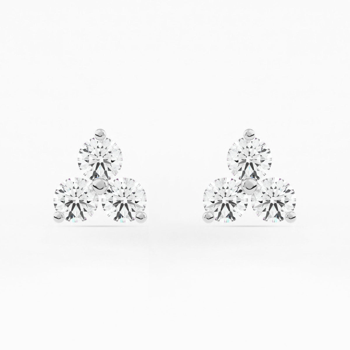 Shared 2-Prong Three Stone Cluster Stud Earrings w/ Screwbacks