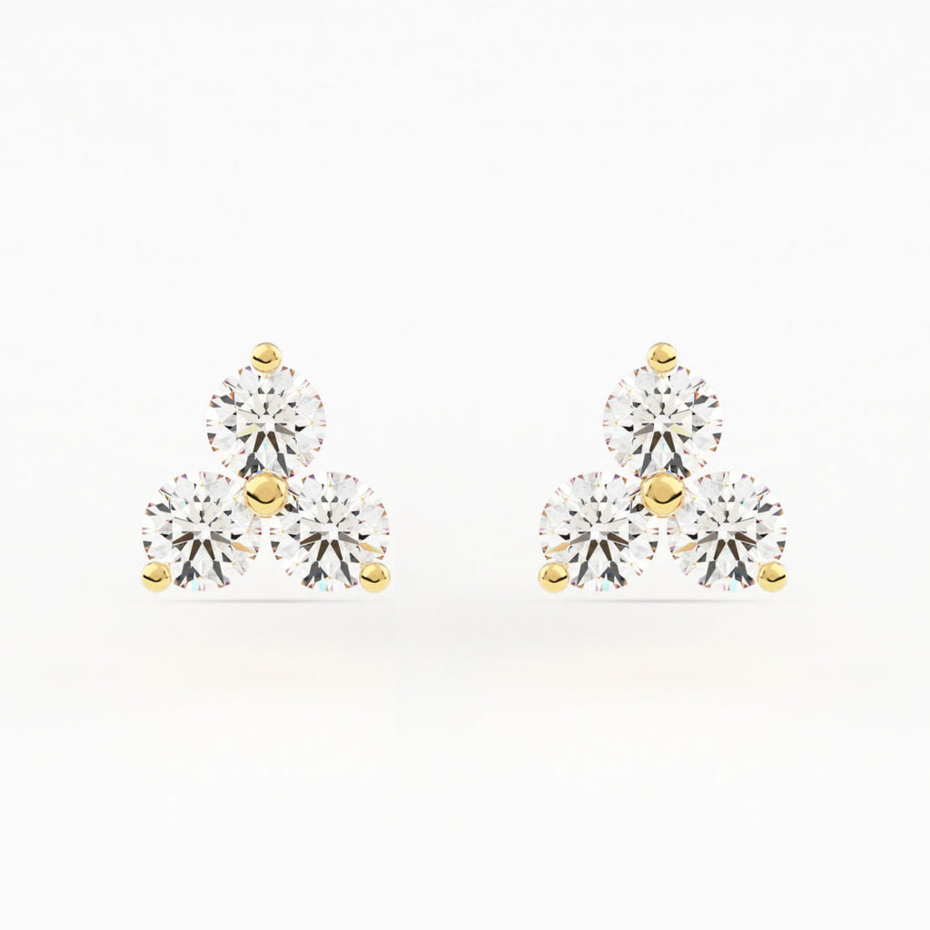 Shared 2-Prong Three Stone Cluster Stud Earrings w/ Screwbacks