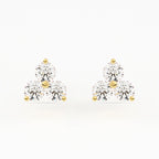 Shared 2-Prong Three Stone Cluster Stud Earrings w/ Screwbacks