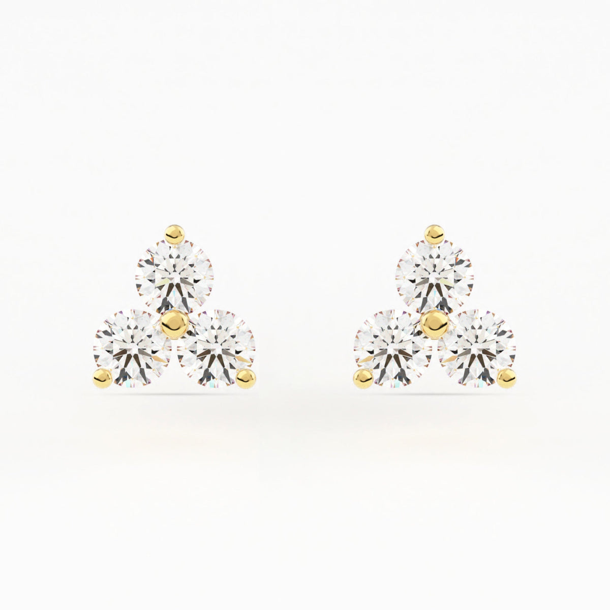 Shared 2-Prong Three Stone Cluster Stud Earrings w/ Screwbacks