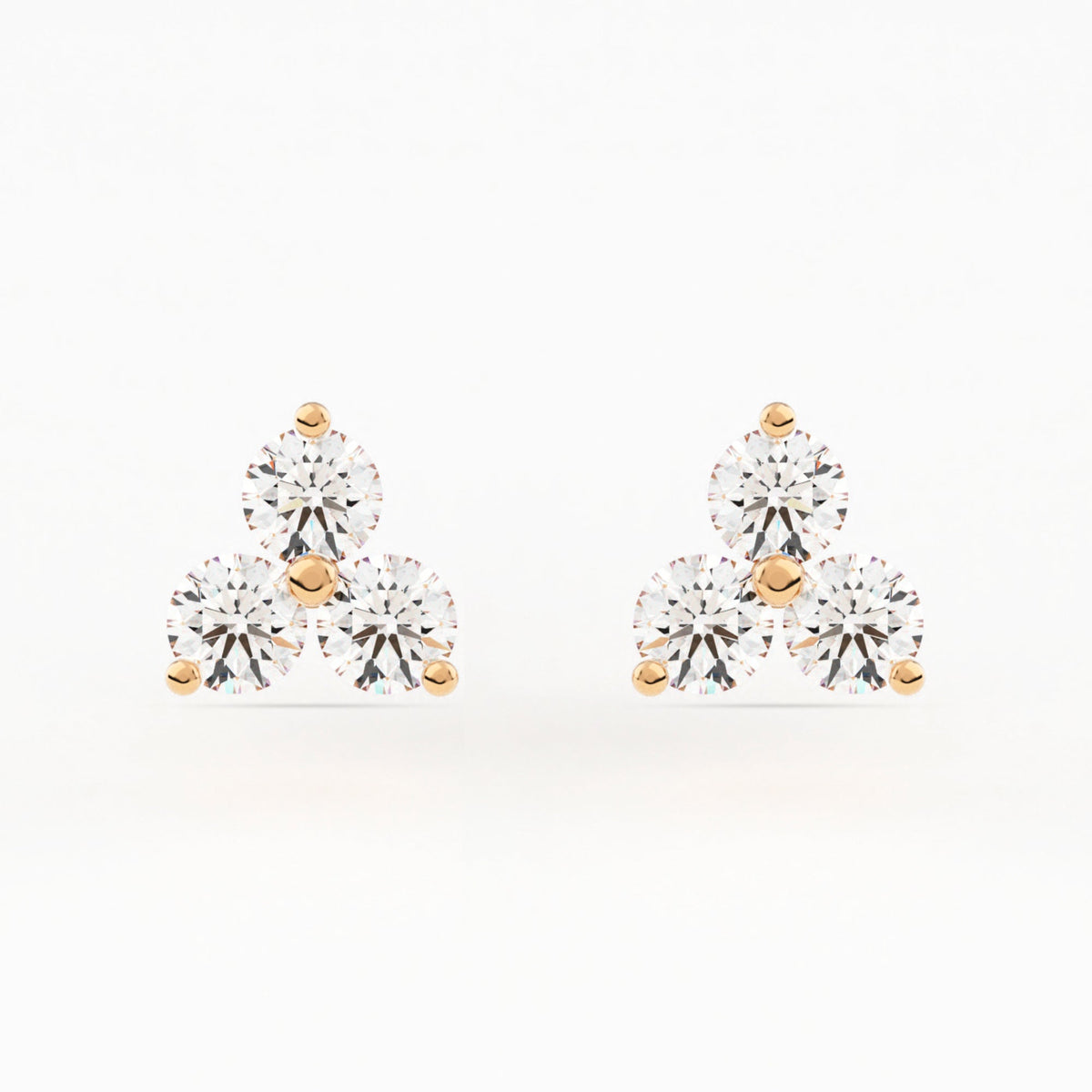 Shared 2-Prong Three Stone Cluster Stud Earrings w/ Screwbacks