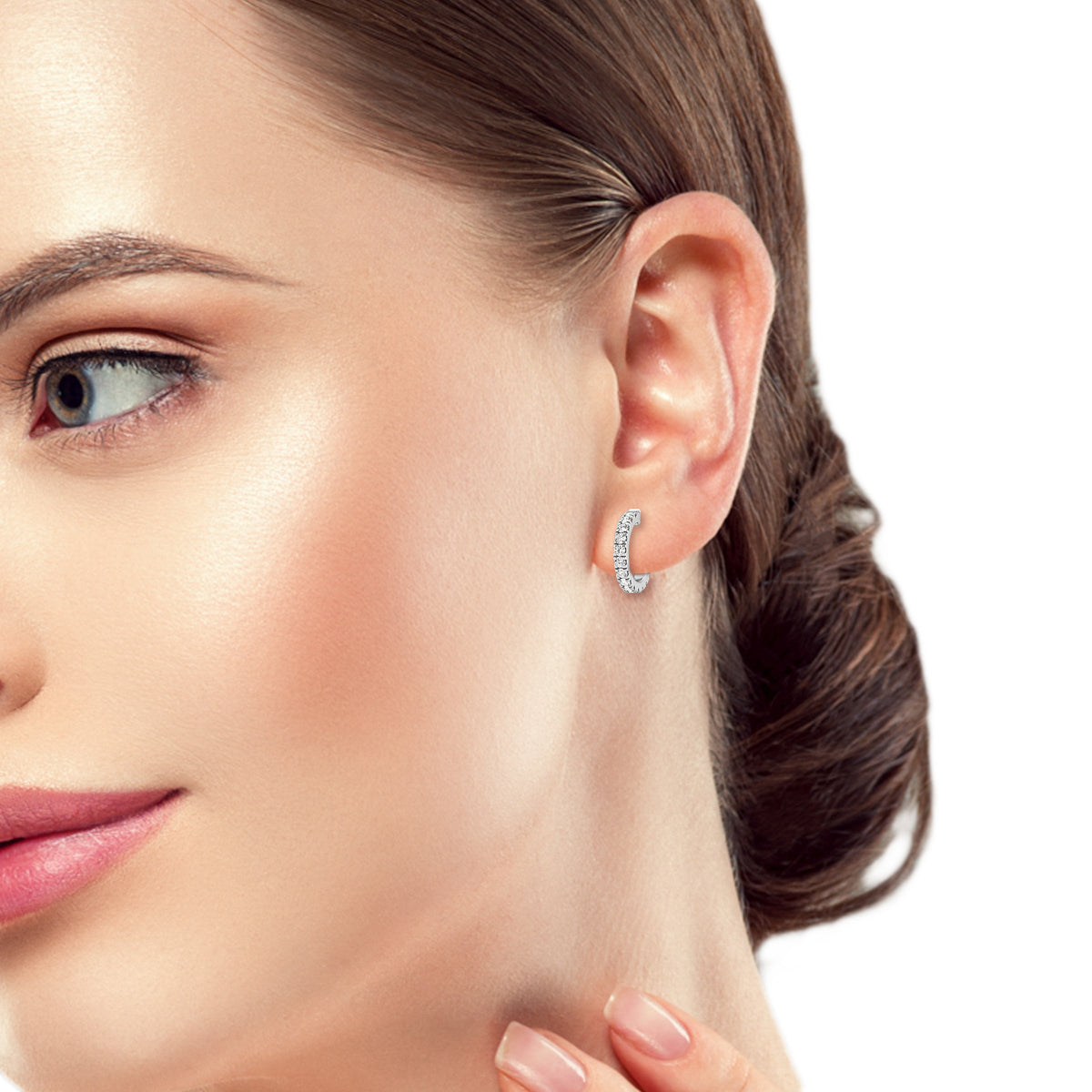 Fishtail Pave 3/4th Huggie Hoop Earrings w/ Pushbacks