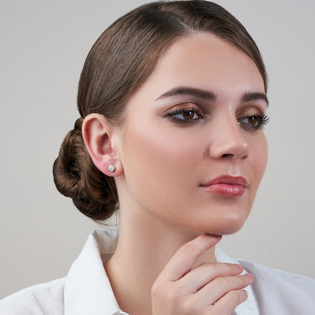 Full Bezel Circle Stud Earrings w/ Screwbacks