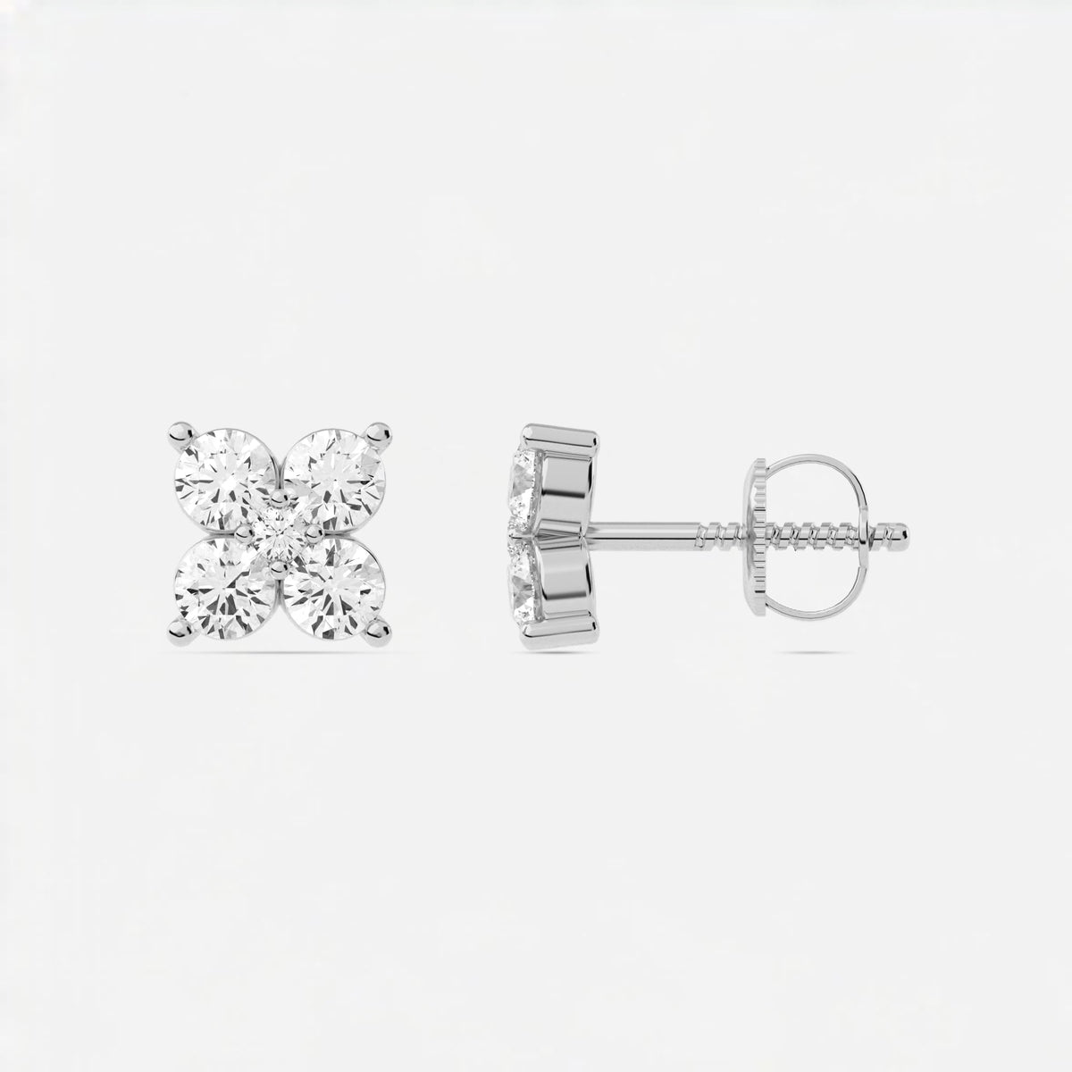 Round  Lab Grown Diamond Flower Stud Earrings