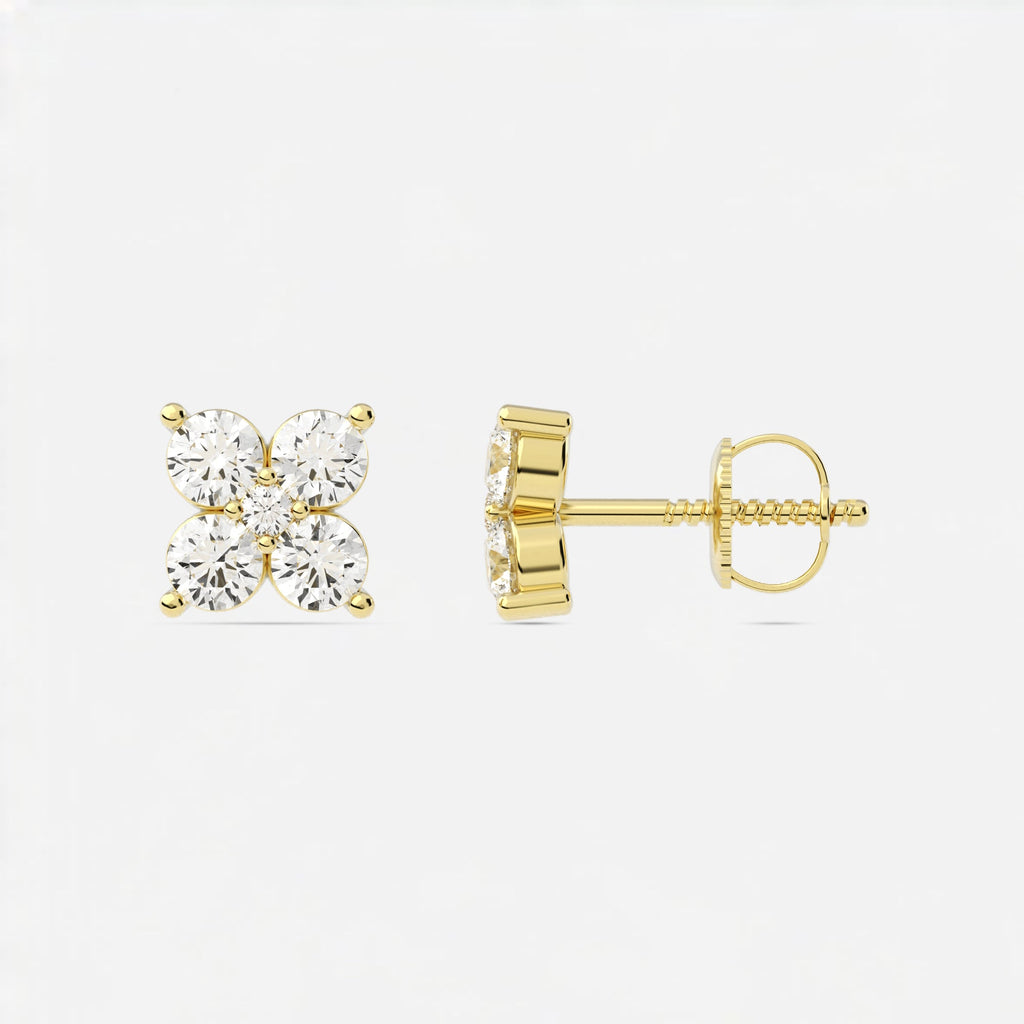 Round  Lab Grown Diamond Flower Stud Earrings