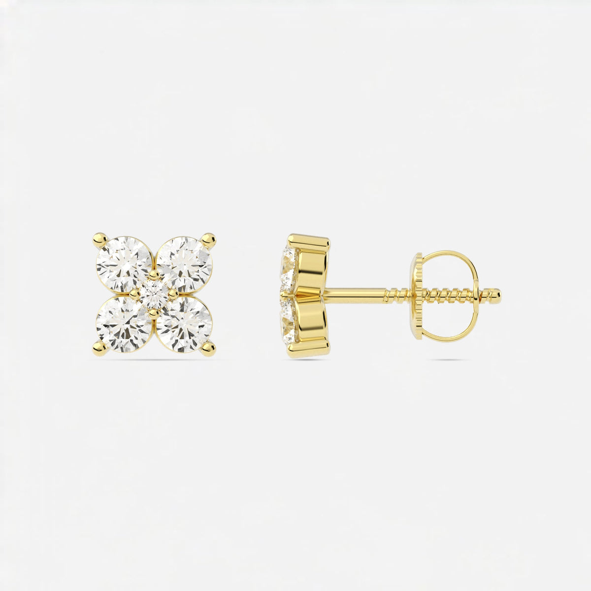 Round  Lab Grown Diamond Flower Stud Earrings