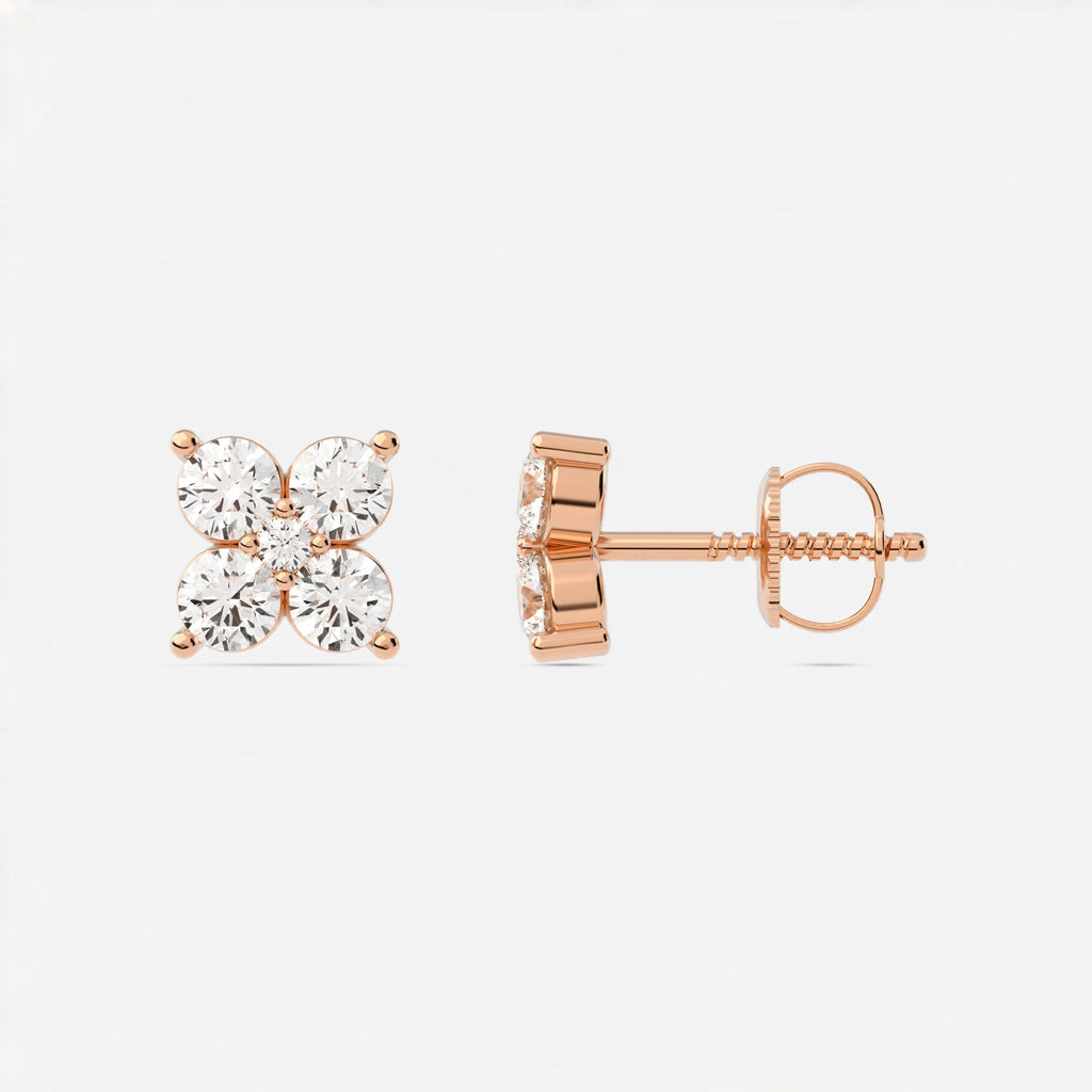 Round  Lab Grown Diamond Flower Stud Earrings