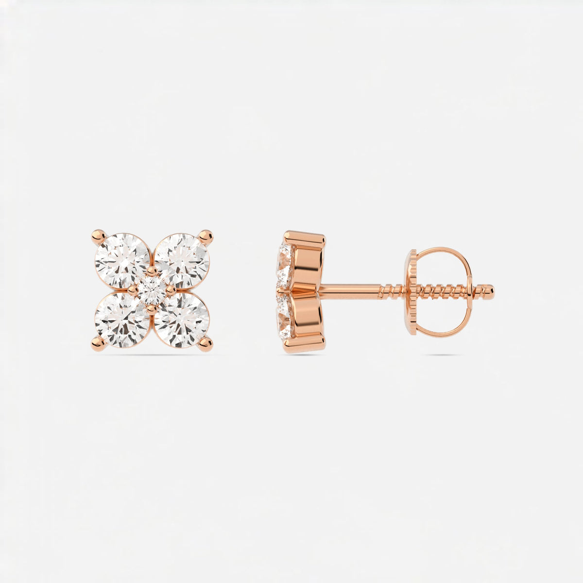 Round  Lab Grown Diamond Flower Stud Earrings