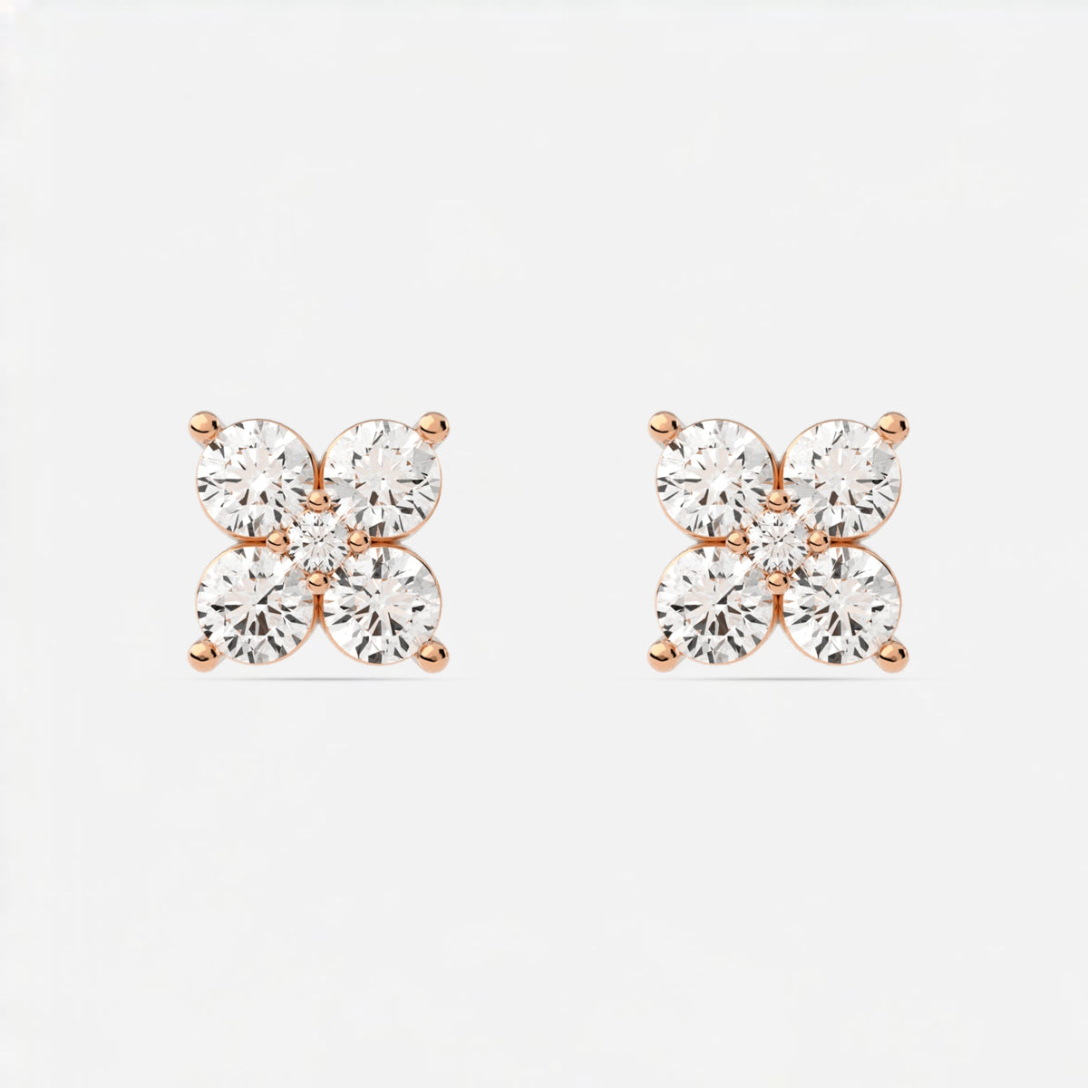 Round  Lab Grown Diamond Flower Stud Earrings