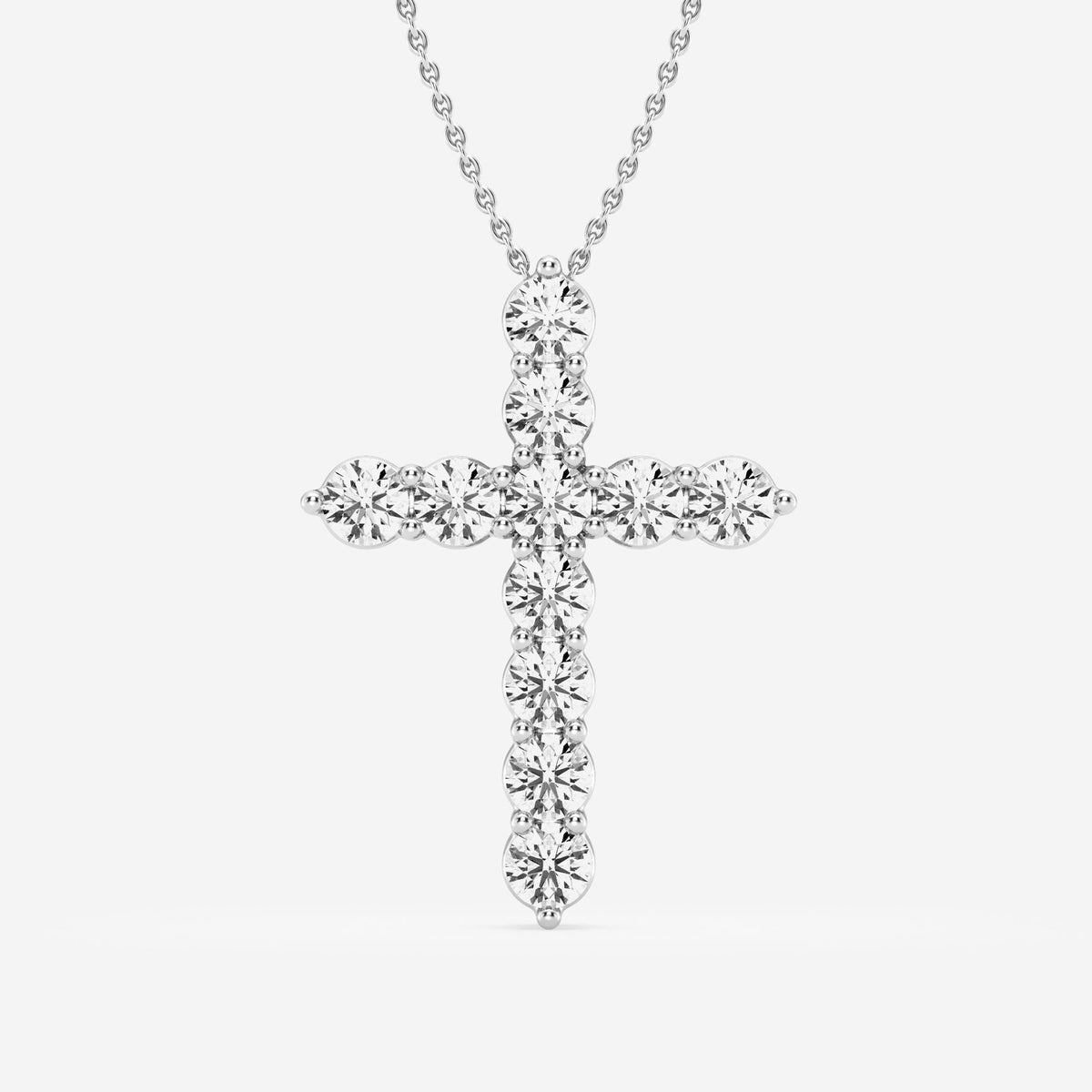 Shared-Prong 11-Stone Cross Slider Pendant