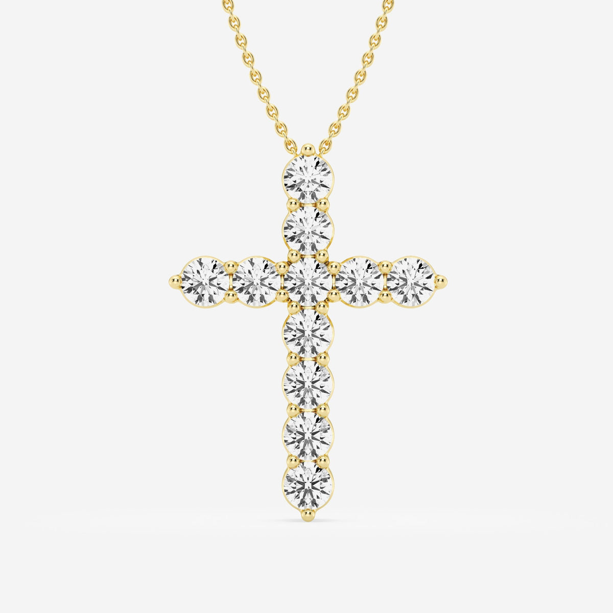 Shared-Prong 11-Stone Cross Slider Pendant