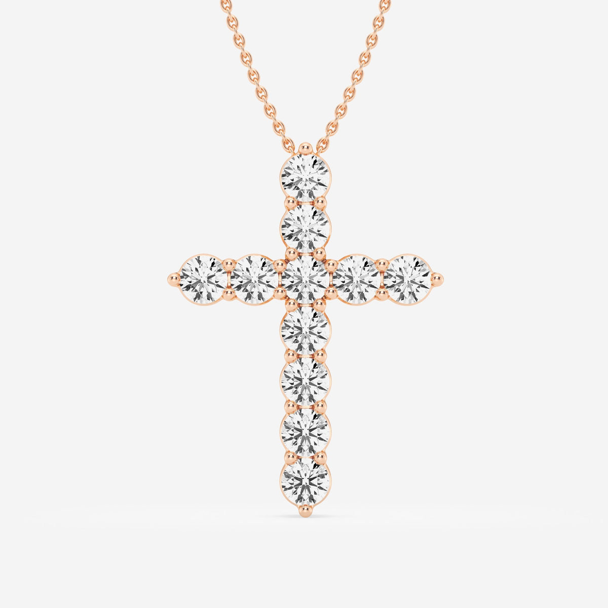Shared-Prong 11-Stone Cross Slider Pendant