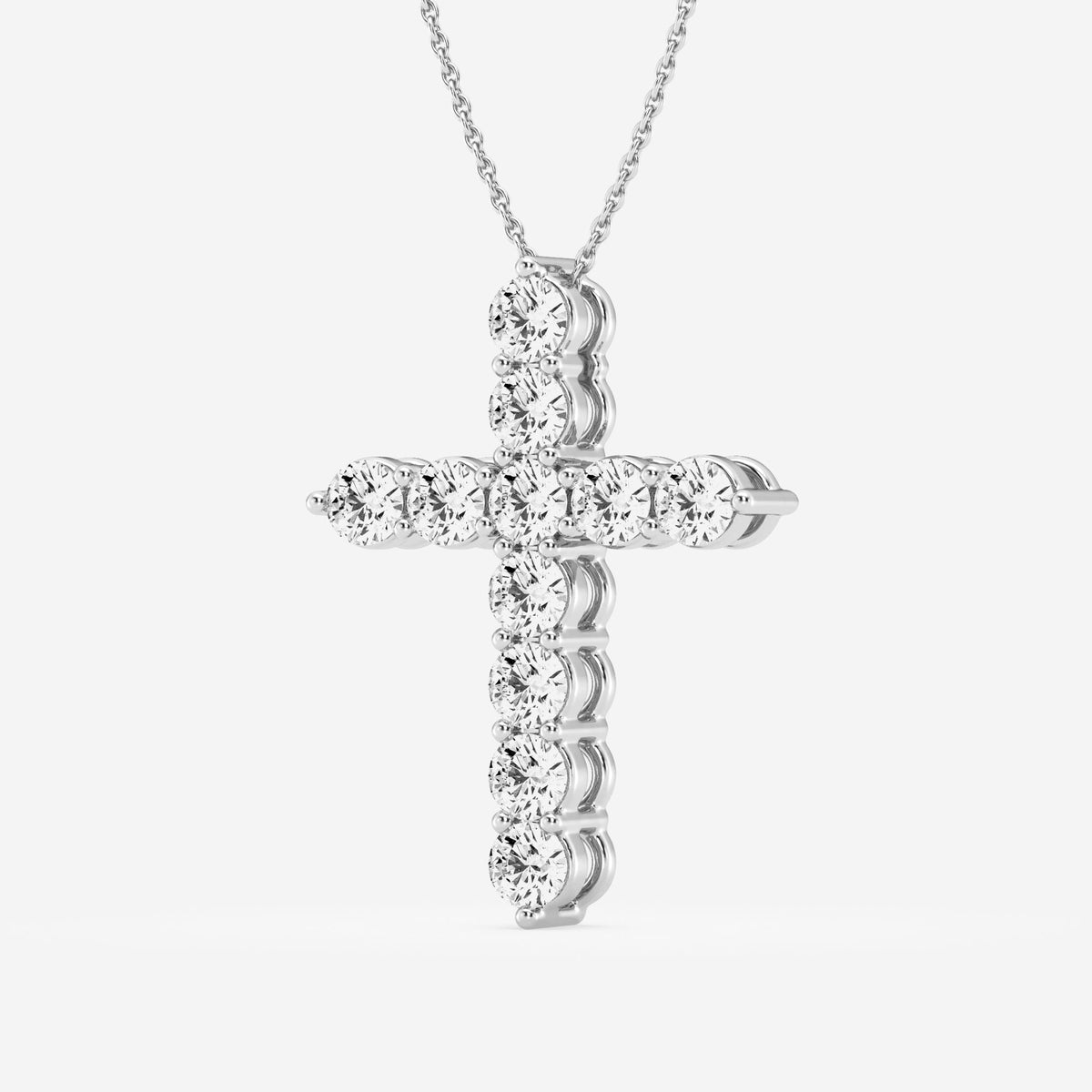 Shared-Prong 11-Stone Cross Slider Pendant