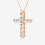 Shared-Prong 11-Stone Cross Slider Pendant