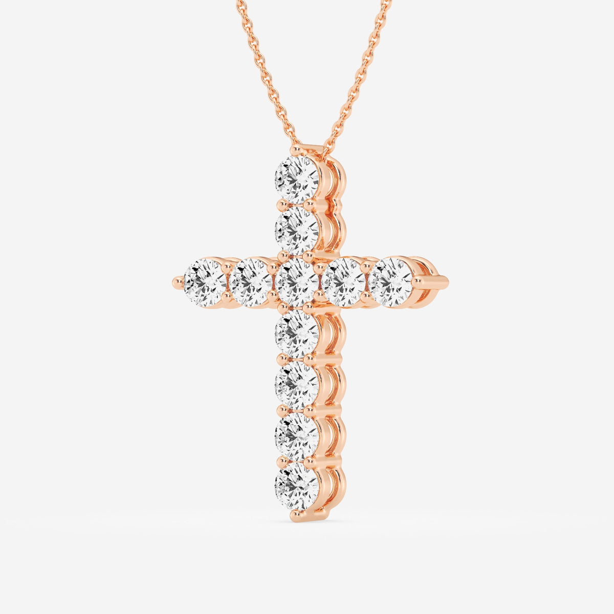 Shared-Prong 11-Stone Cross Slider Pendant