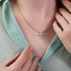 Shared-Prong 11-Stone Cross Slider Pendant