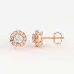 4-Prong & Pave Halo Stud Earrings w/ Screwbacks
