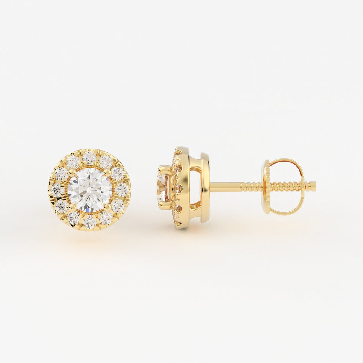 4-Prong & Pave Halo Stud Earrings w/ Screwbacks
