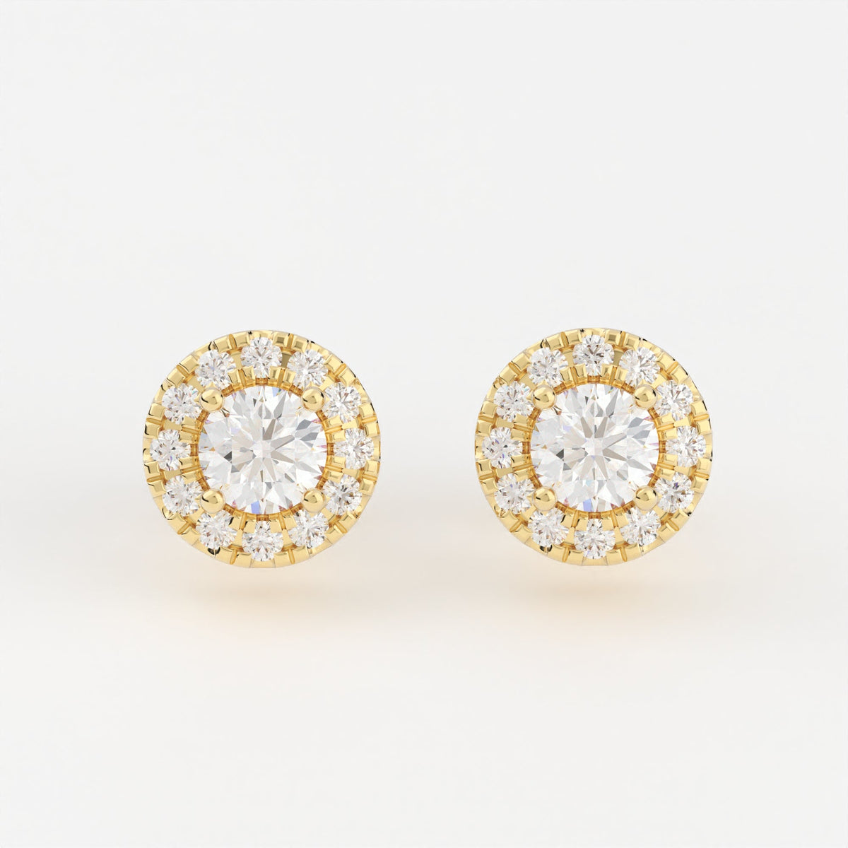 4-Prong & Pave Halo Stud Earrings w/ Screwbacks