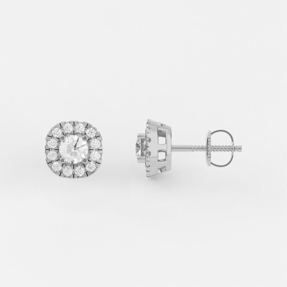 4-Prong & Pave Halo Stud Earrings w/ Screwbacks