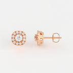 4-Prong & Pave Halo Stud Earrings w/ Screwbacks