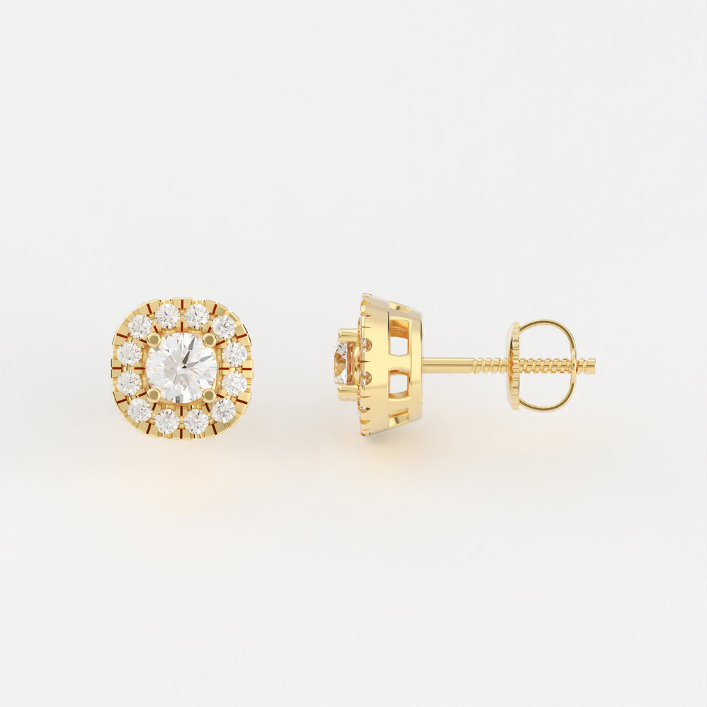 4-Prong & Pave Halo Stud Earrings w/ Screwbacks