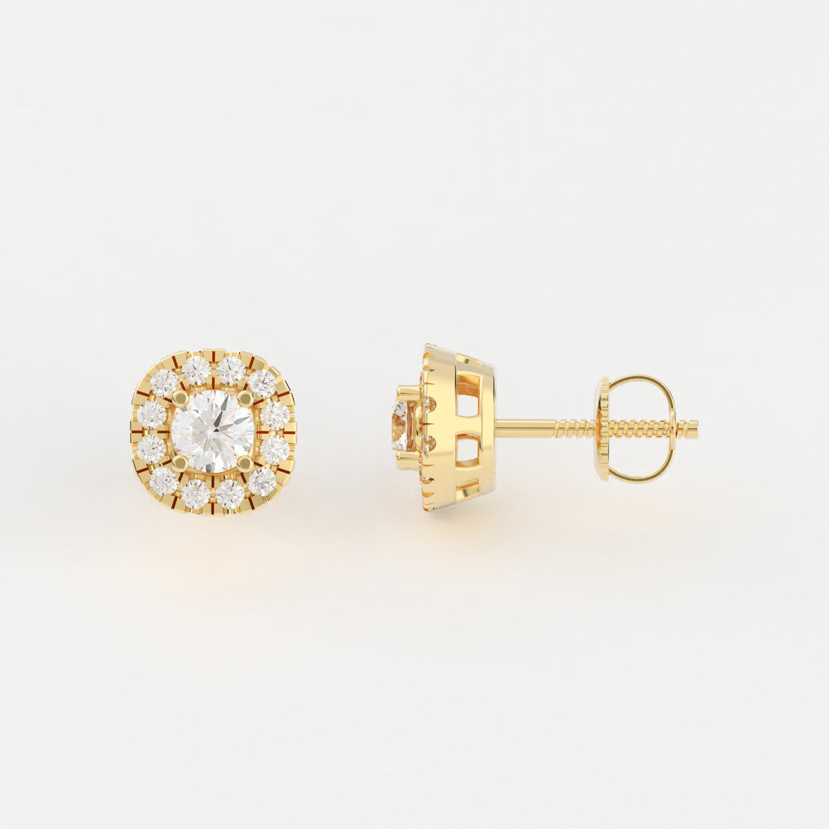 4-Prong & Pave Halo Stud Earrings w/ Screwbacks