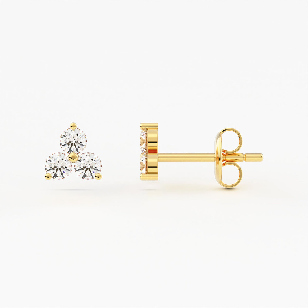 2-Prong Three Stone Cluster Stud Earrings w/ Pushback