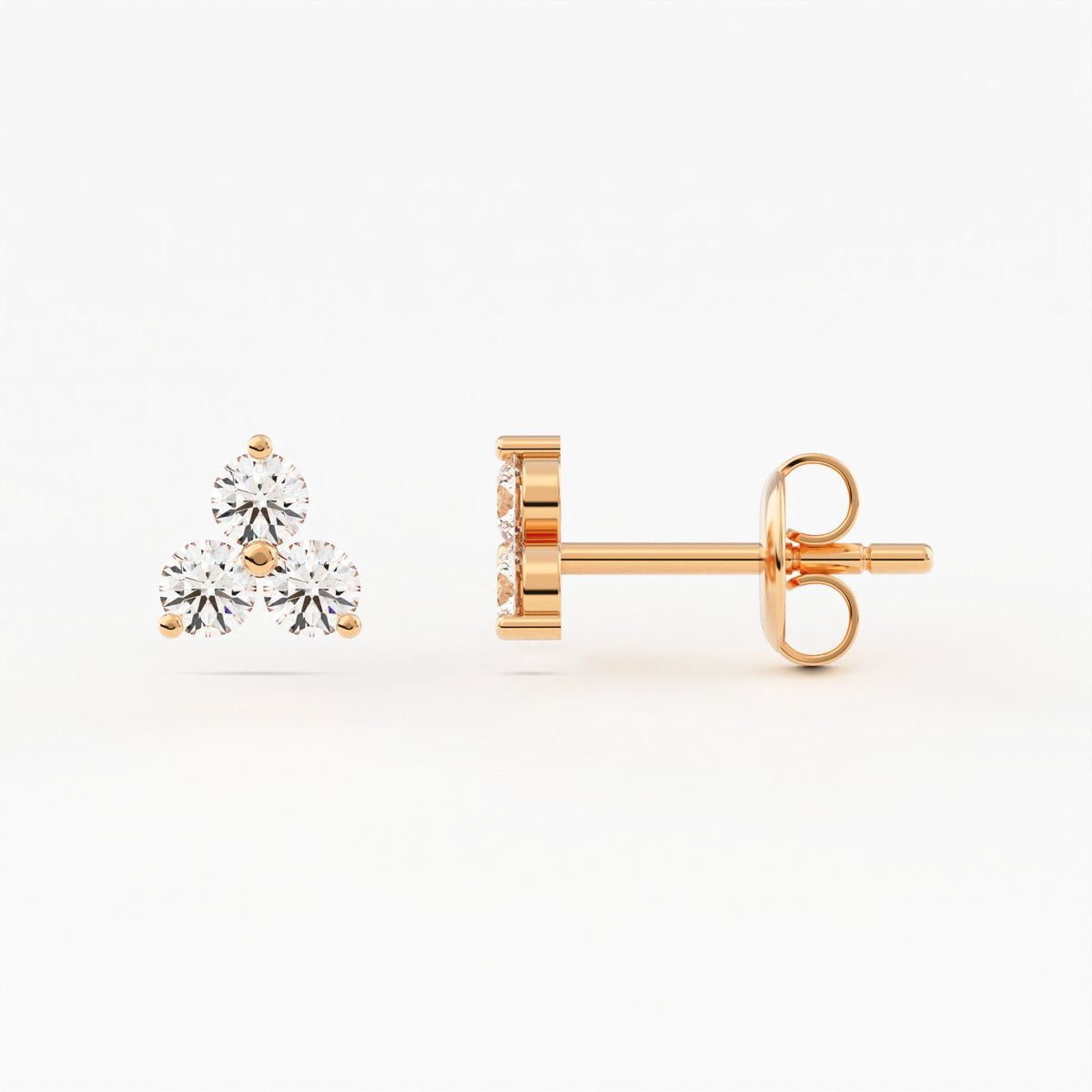 2-Prong Three Stone Cluster Stud Earrings w/ Pushback