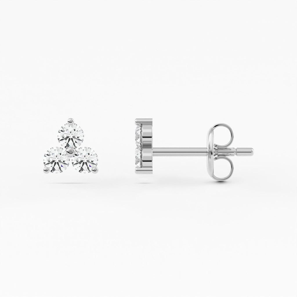 2-Prong Three Stone Cluster Stud Earrings w/ Pushback