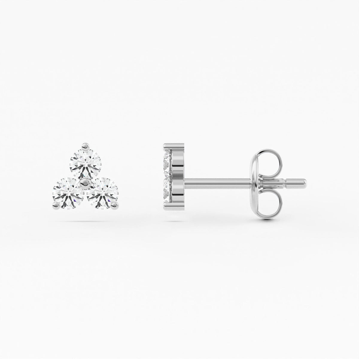 2-Prong Three Stone Cluster Stud Earrings w/ Pushback
