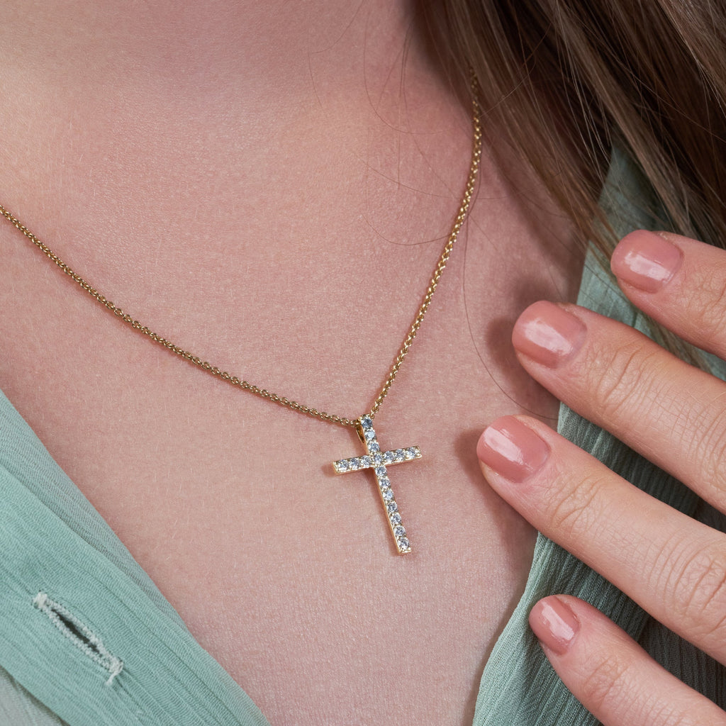 Shared-Prong 17-Stone Cross Charm Slider Pendant