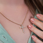 Shared-Prong 17-Stone Cross Charm Slider Pendant