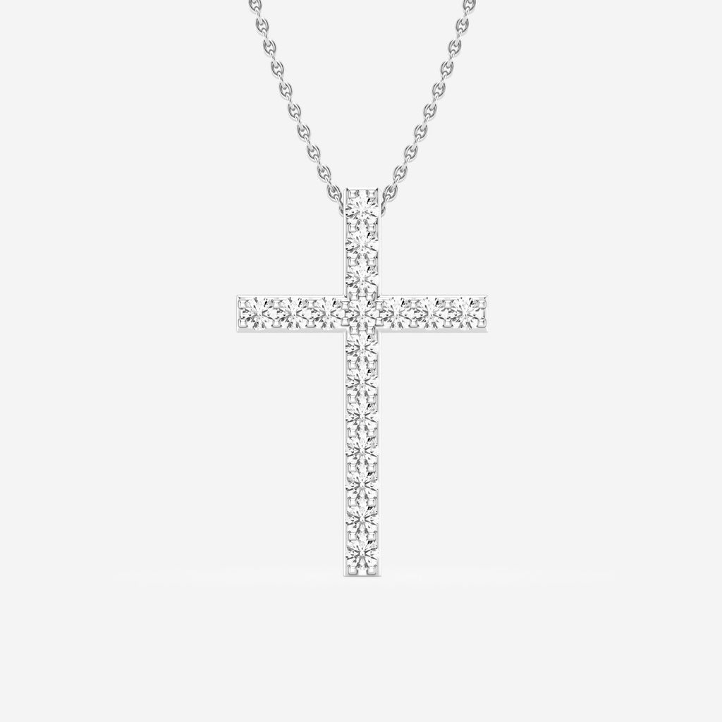 Shared-Prong 17-Stone Cross Charm Slider Pendant
