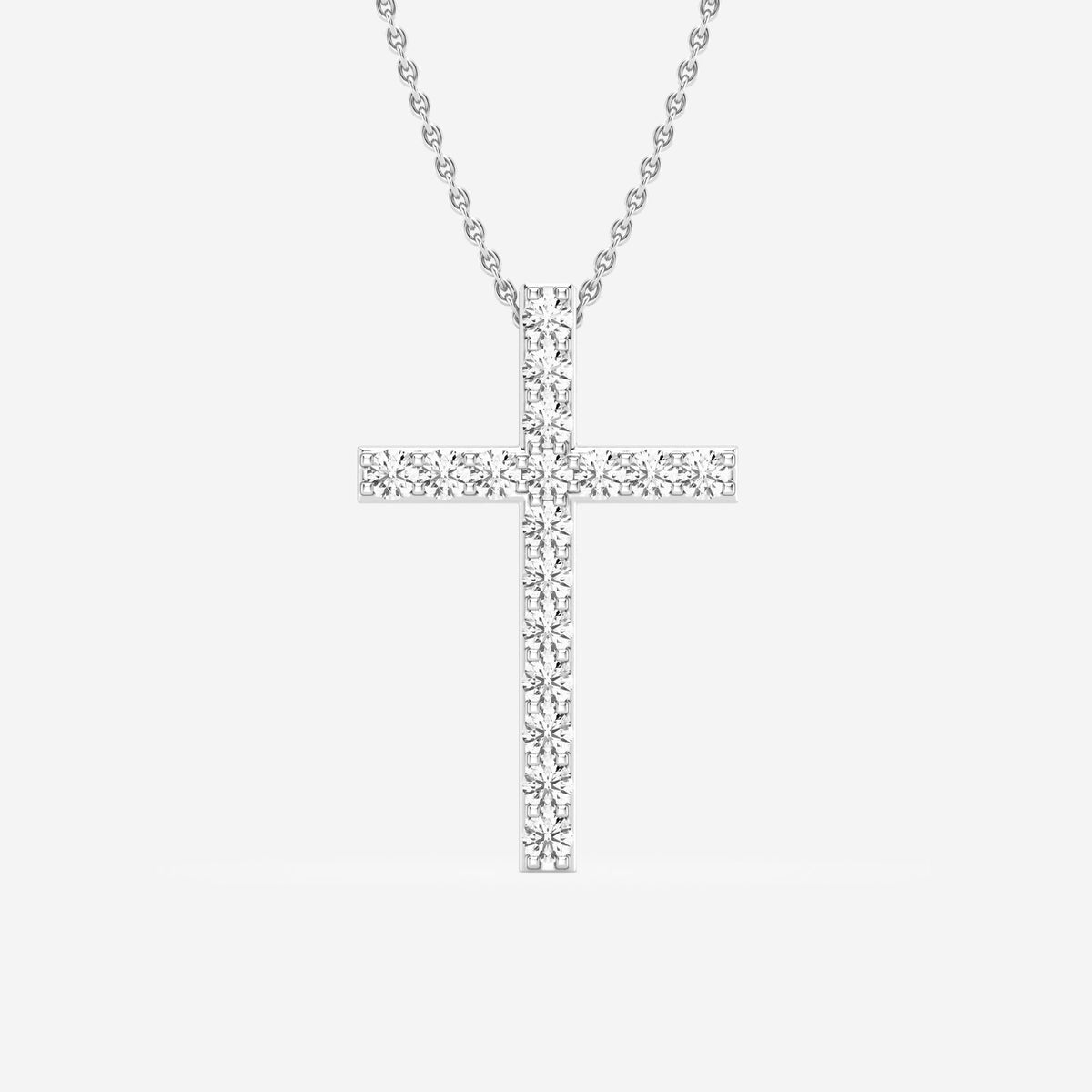 Shared-Prong 17-Stone Cross Charm Slider Pendant