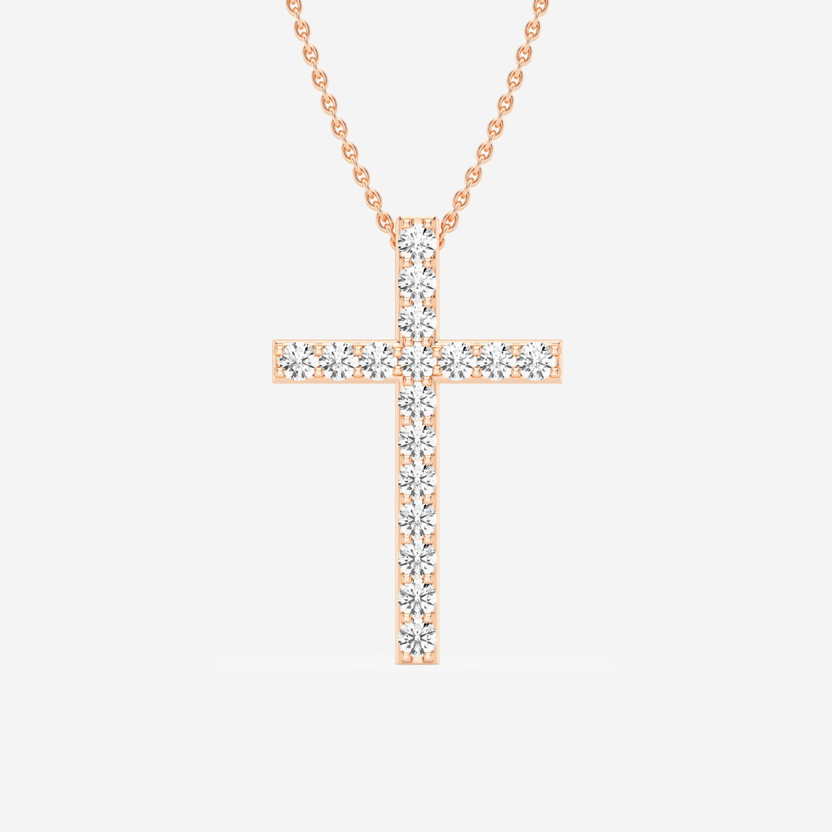 Shared-Prong 17-Stone Cross Charm Slider Pendant