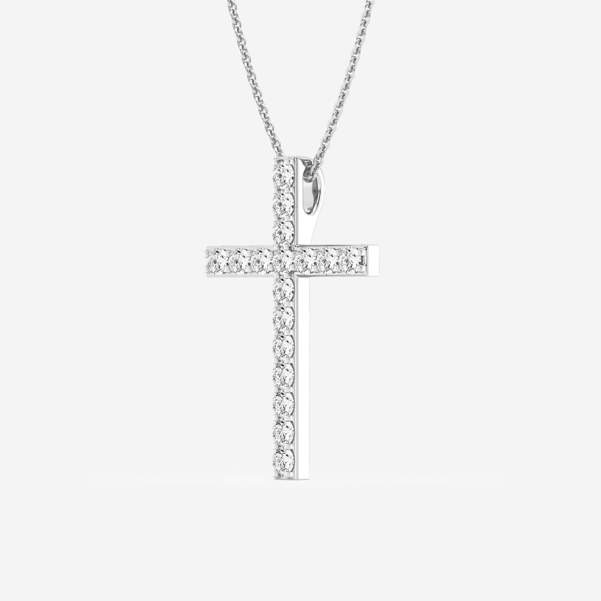 Shared-Prong 17-Stone Cross Charm Slider Pendant