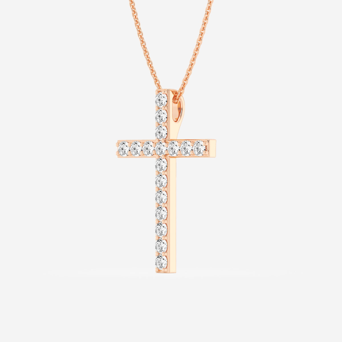 Shared-Prong 17-Stone Cross Charm Slider Pendant
