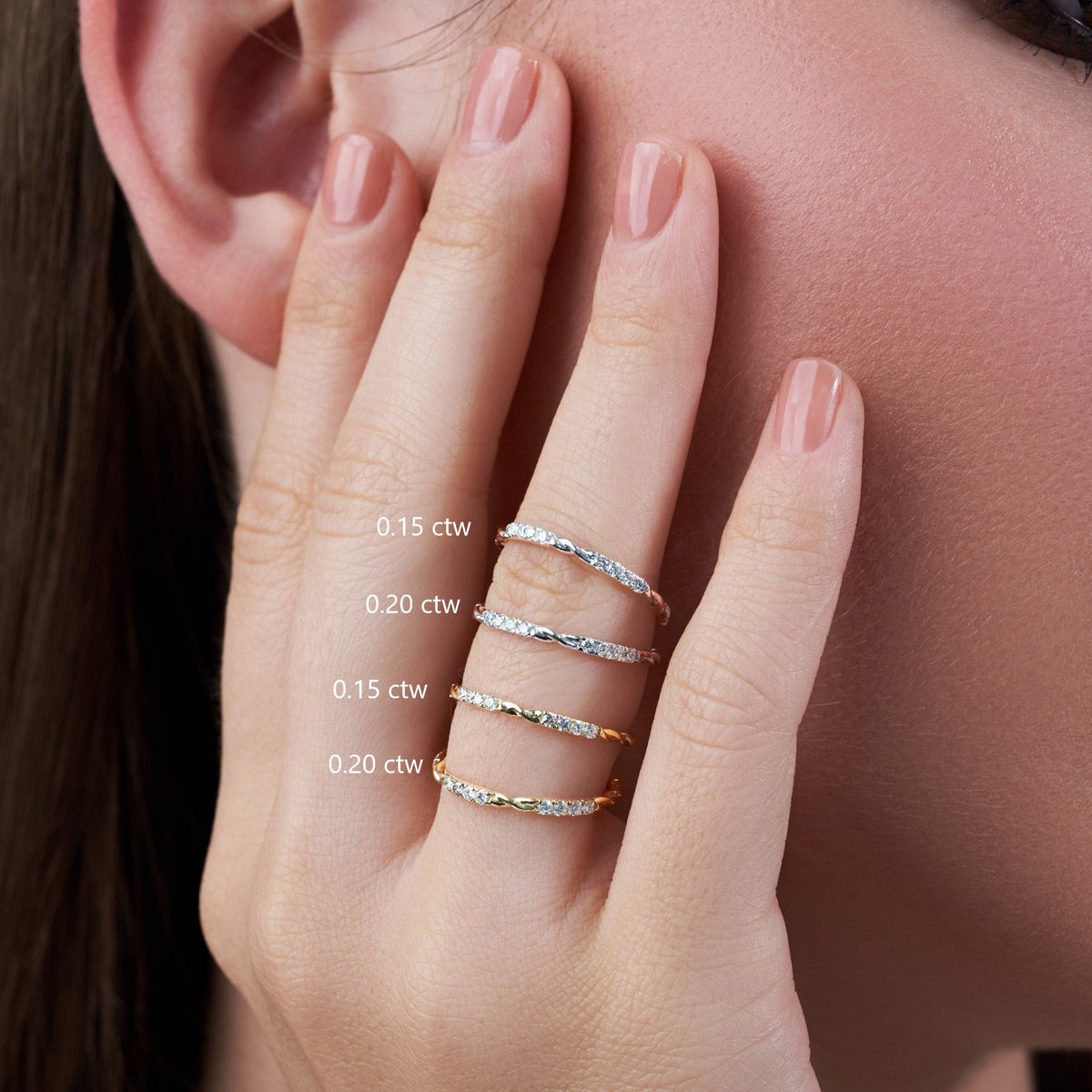 2-Prong Twist-Rope Stackable Ring Wedding Band