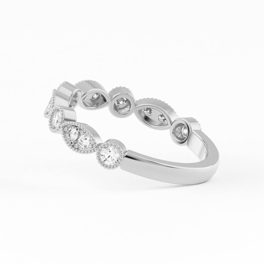 Marquise And Round Bezel Lab Grown Diamond stackable Ring