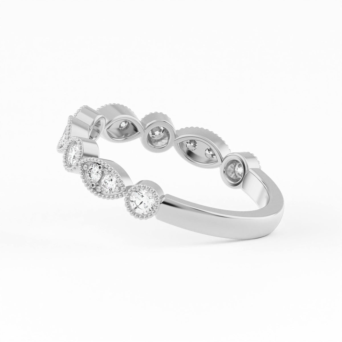 Marquise And Round Bezel Lab Grown Diamond stackable Ring