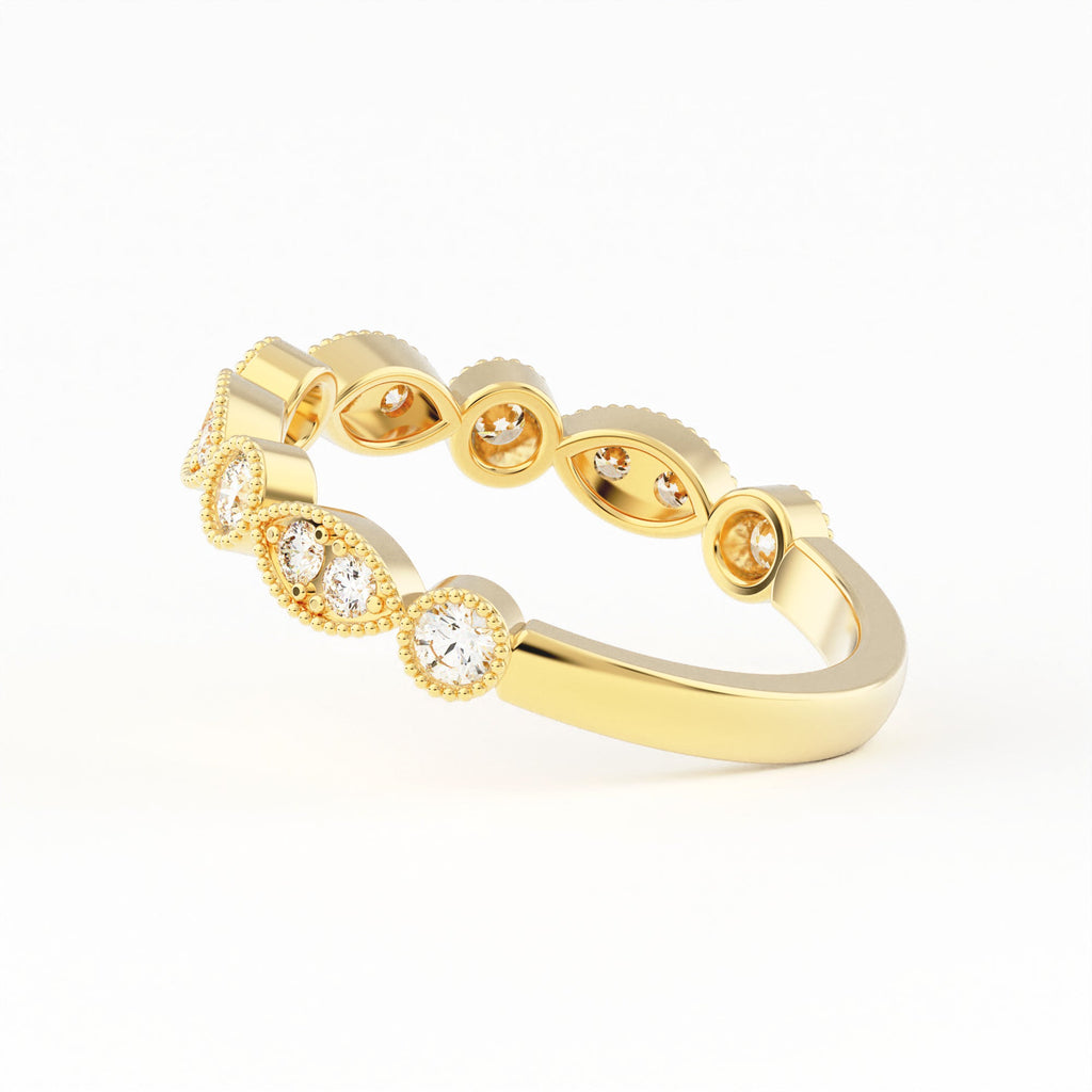 Marquise And Round Bezel Lab Grown Diamond stackable Ring