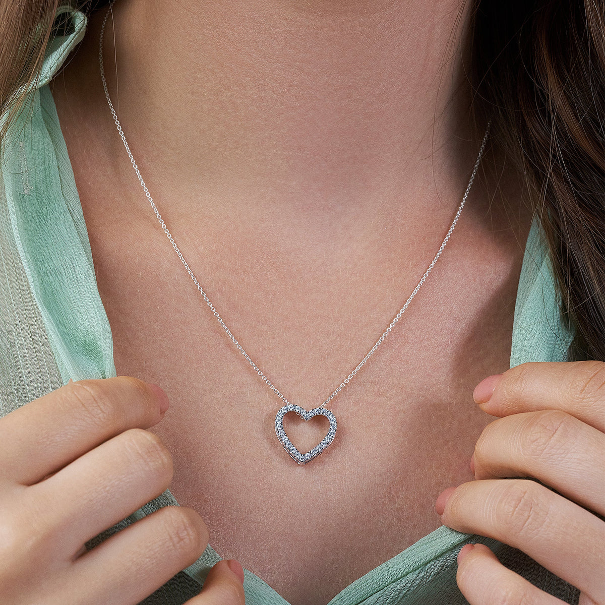 Micro Pave Sideways Heart Charm Slider Pendant