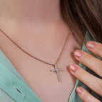 Shared-Prong 17-Stone Cross Charm Slider Pendant
