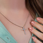 Shared-Prong 17-Stone Cross Charm Slider Pendant